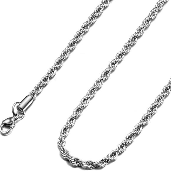 18k Real Gold Plated Rope Chain 3mm Stainless Steel Twist Chain Necklace for Men - Picture 2 of 4